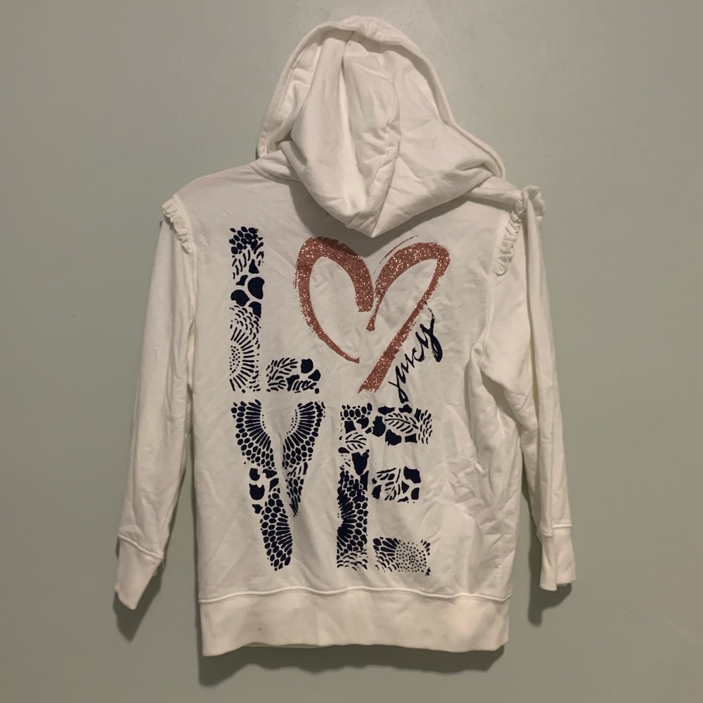 NWT White Juicy Hoodie with Ruffle Sleeves Sz L